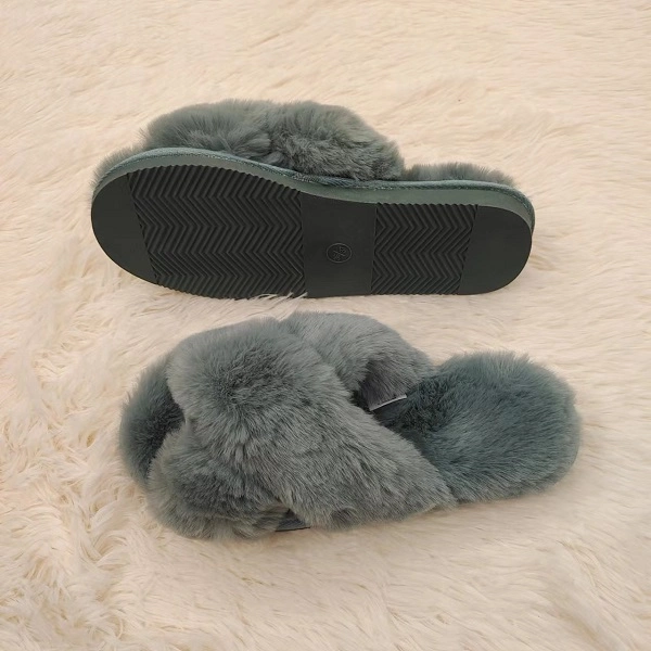 Women Winter Faux Fur House Slippers Female Fashion Warm Flat Slip Comfortable Home Slippers